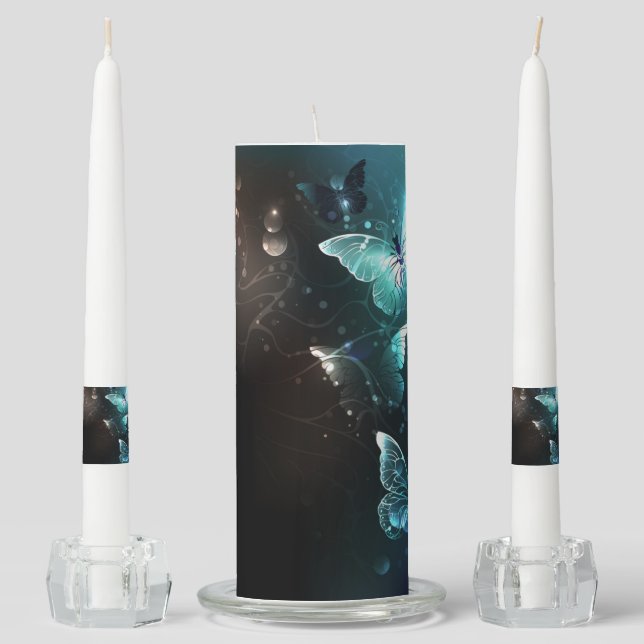 Mint Night Butterflies Unity Candle Set (Front)