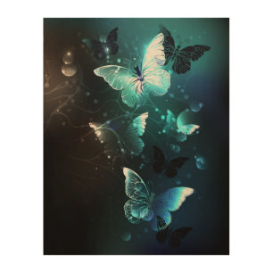 Mint Night Butterflies Wood Wall Art