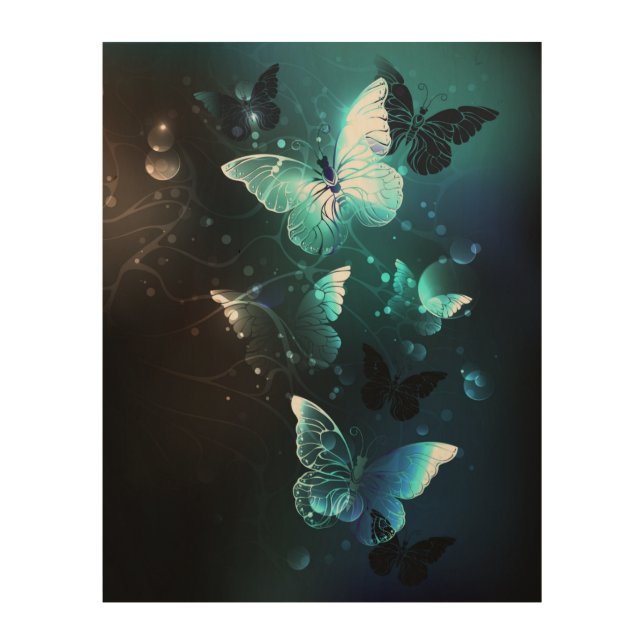 Mint Night Butterflies Wood Wall Art (Front)