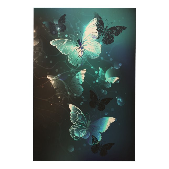 Mint Night Butterflies Wood Wall Art (Front)