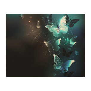 Mint Night Butterflies Wood Wall Art