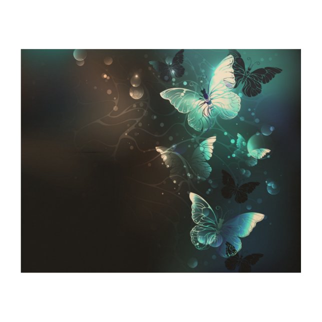 Mint Night Butterflies Wood Wall Art (Front)