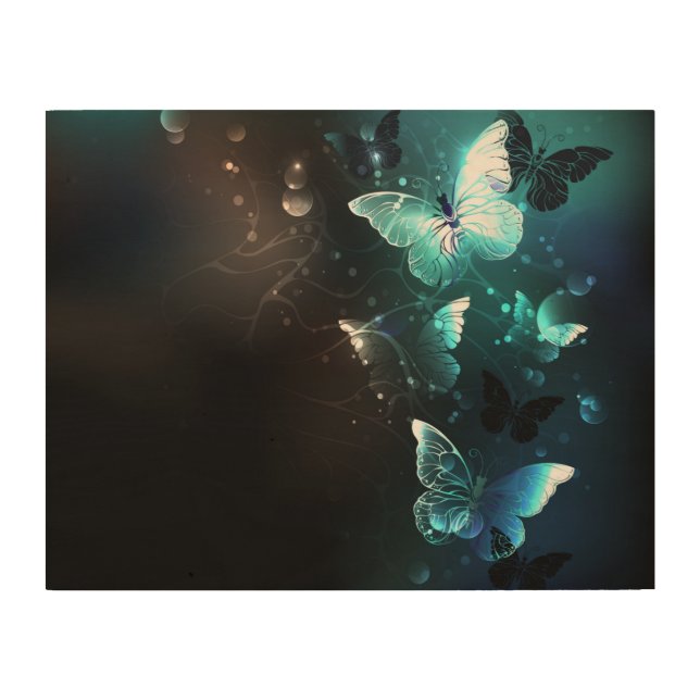 Mint Night Butterflies Wood Wall Art (Front)
