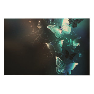 Mint Night Butterflies Wood Wall Art