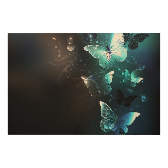 Mint Night Butterflies Wood Wall Art (Front)