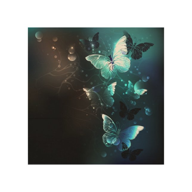 Mint Night Butterflies Wood Wall Art (Front)