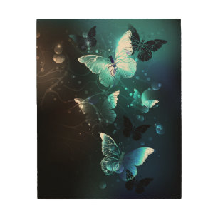 Mint Night Butterflies Wood Wall Art