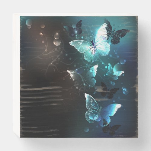 Mint Night Butterflies Wooden Box Sign