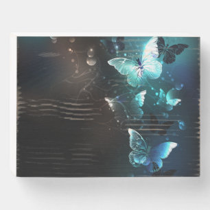 Mint Night Butterflies Wooden Box Sign