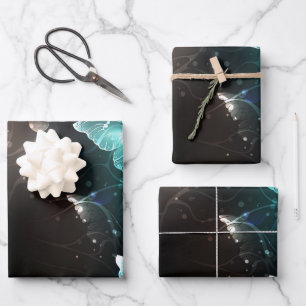 Mint Night Butterflies Wrapping Paper Sheets