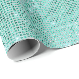 Mint Ocean Beach Aqua Sparkly Diamond Metallic Wrapping Paper