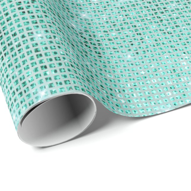 Mint Ocean Beach Aqua Sparkly Diamond Metallic Wrapping Paper (Roll Corner)