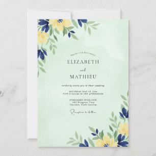 Mint Ochre Indigo Petal Wedding Invitation