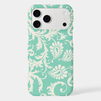 Mint & Off White Damask Floral Pattern iPhone 17 Pro Max Case