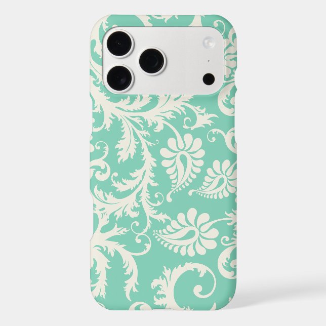 Mint & Off White Damask Floral Pattern Case-Mate iPhone Case (Back)
