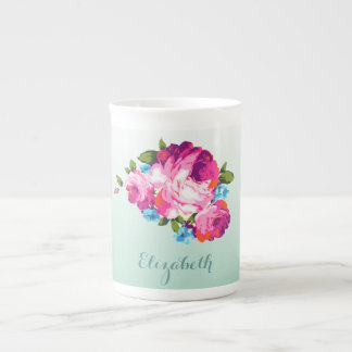 Mint Ombre Floral Personalized Bone China Mug