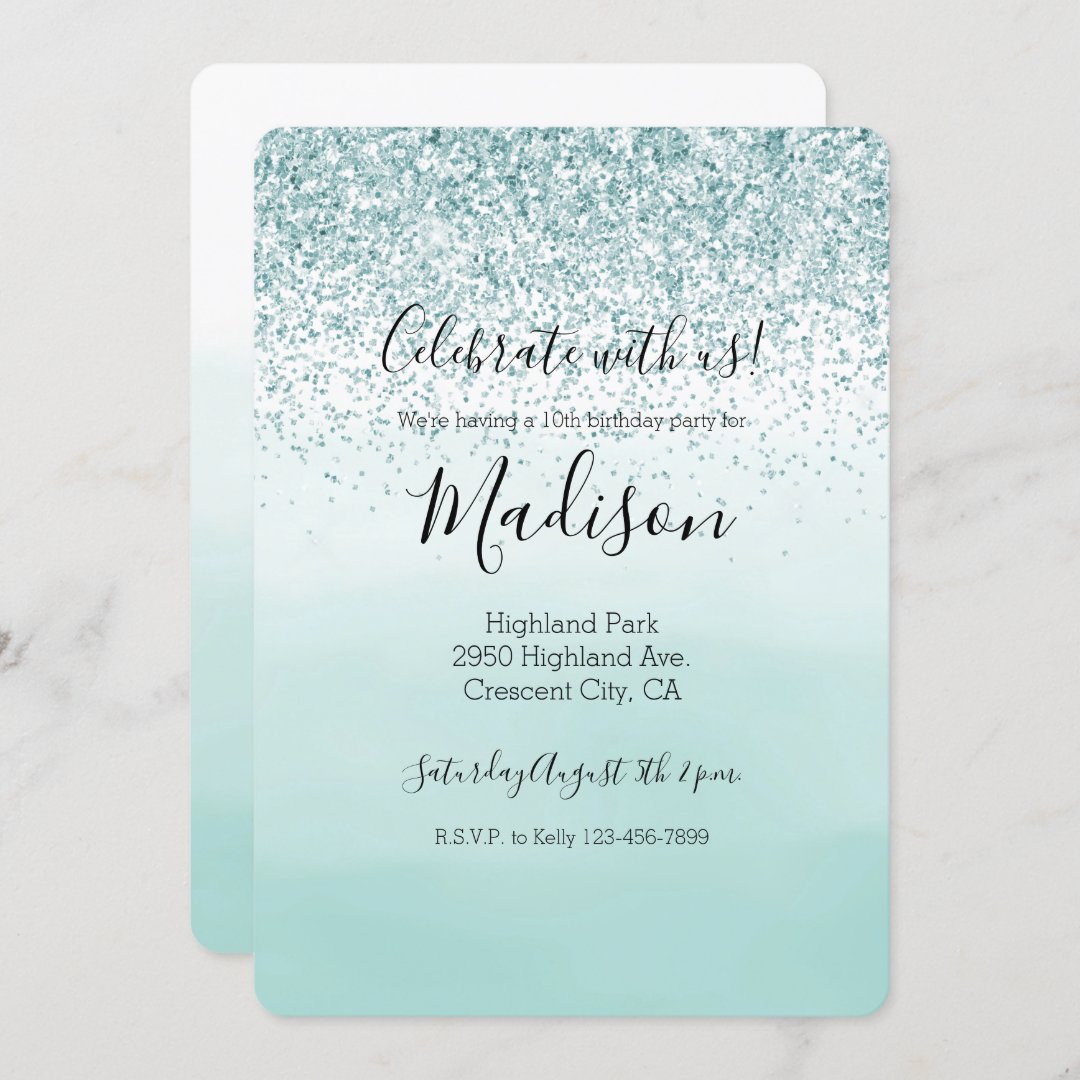 Mint Ombre Glitter Invitation Zazzle