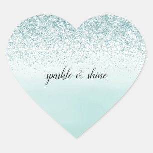 Mint Ombre Glitter personalized Heart Sticker