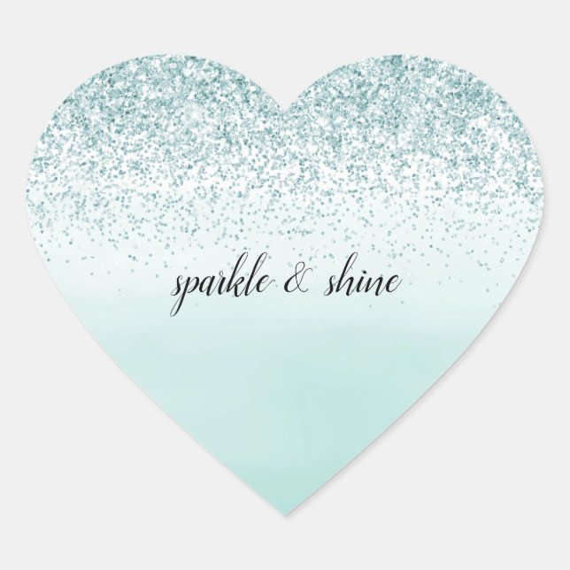 Mint Ombre Glitter personalized Heart Sticker (Front)