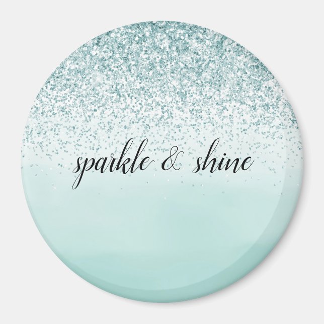 Mint Ombre Glitter personalized Magnet (Front)