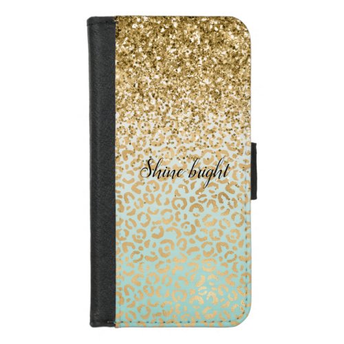 Mint Ombre Gold Glitter Leopard Print iPhone 87 Wallet Case