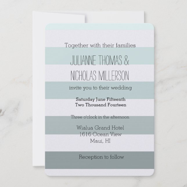 Mint Ombre Stripes Wedding Invitation (Front)