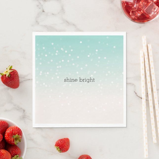 Mint Ombre White Bokeh Confetti Napkins (Insitu)