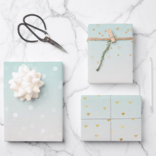Mint Ombre White Bokeh Confetti Wrapping Paper Sheets