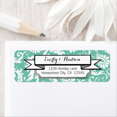 Mint or Any Color Personalized Floral Damask Label