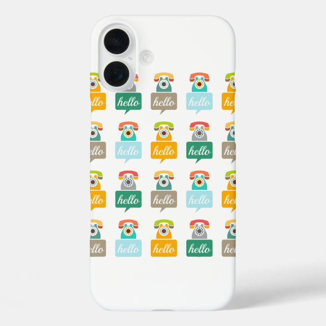 Mint Orange Aqua Tan Retro Telephone Hello Case-Mate iPhone Case (Back)