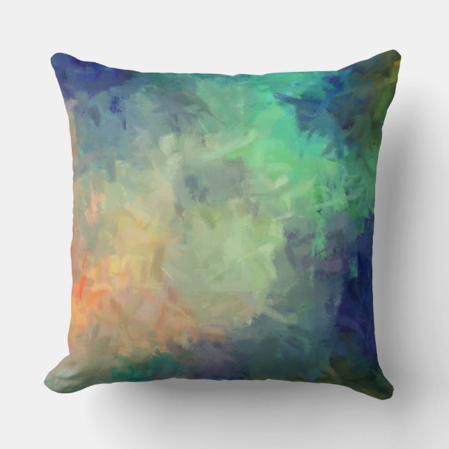 Mint Orange Blue Abstract Throw Pillow (Front)