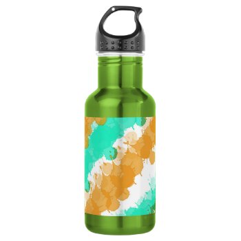Mint & Orange Bright Splatter Stainless Steel Water Bottle by BlakCircleGirl at Zazzle