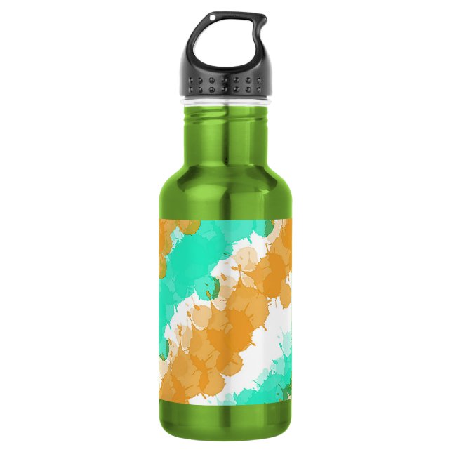 Mint & Orange Bright Splatter Stainless Steel Water Bottle (Front)