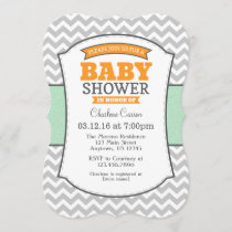 Mint Orange Gray Chevron Baby Shower Invitation