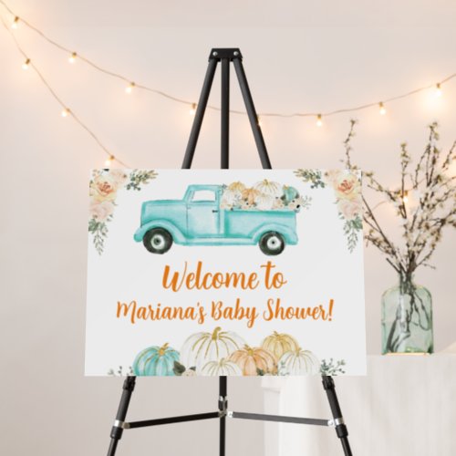 Mint Orange Little Pumpkin Baby Shower Welcome Foam Board