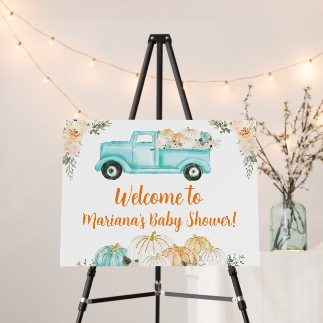 Mint Orange Little Pumpkin Baby Shower Welcome Foam Board (In Situ (Stand))