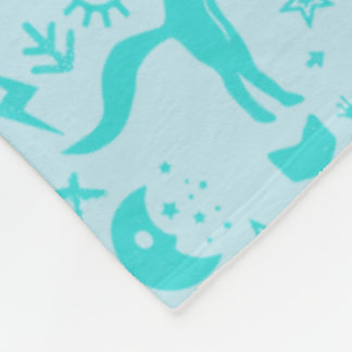 Mint Owl Bear Deer Fox Woodland Creature Pattern Fleece Blanket