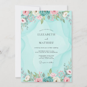 Mint Painted Foliage Wedding Invitation