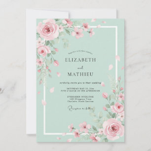 Mint Painted Petal Wedding Invitation