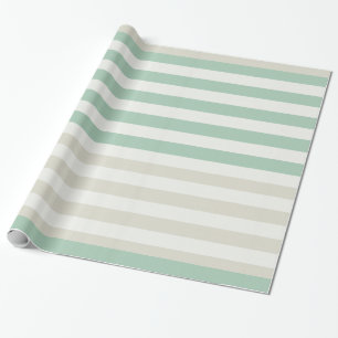 Mint, Pale and White Stripes Birthday Wrapping Paper