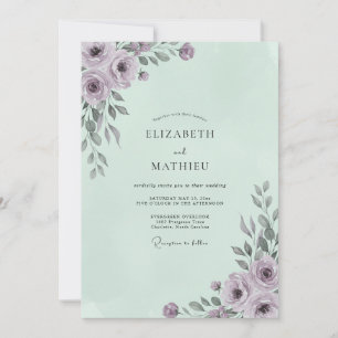 Mint Pale Lilac Painted Wedding Invitation