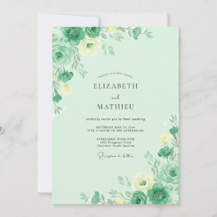 Mint Pale Yellow Peony Wedding Invitation