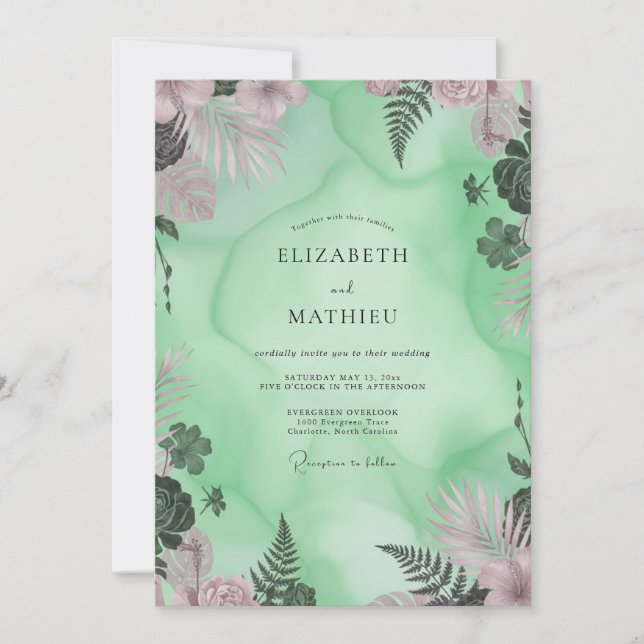 Mint Palm Leaf Wedding Invitation (Front)