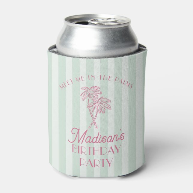 Mint Palm Spring Pastel Beach Birthday Party Can Cooler (Can Front)