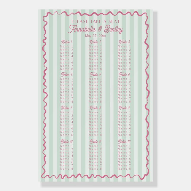 Mint Palm Springs Beach Party Seating Chart Foam Board (Front)