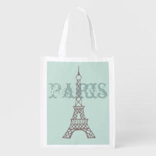 Mint Paris Eiffel Tower Reusable Grocery Tote Bag