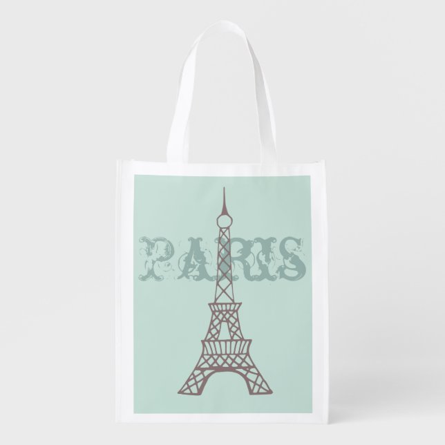 Mint Paris Eiffel Tower Reusable Grocery Tote Bag (Front)