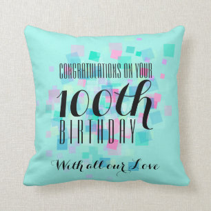 Mint Pastel Colors 100th Birthday Custom Pillow