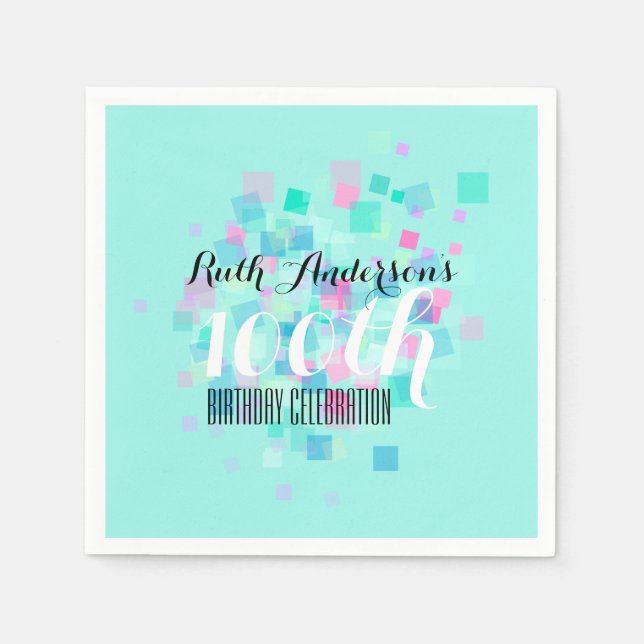 Mint Pastel Colors 100th Birthday Party P Napkin (Front)