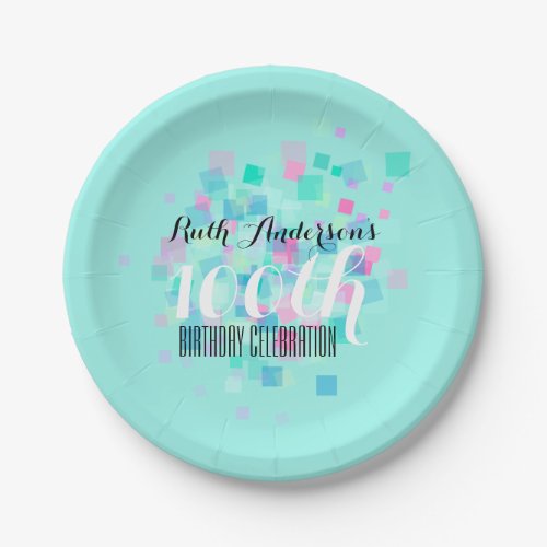 Mint Pastel Colors 100th Birthday Party P Plate